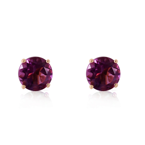 14K. SOLID GOLD STUD EARRINGS WITH NATURAL AMETHYSTS (Rose Gold) - Picture 2 of 3